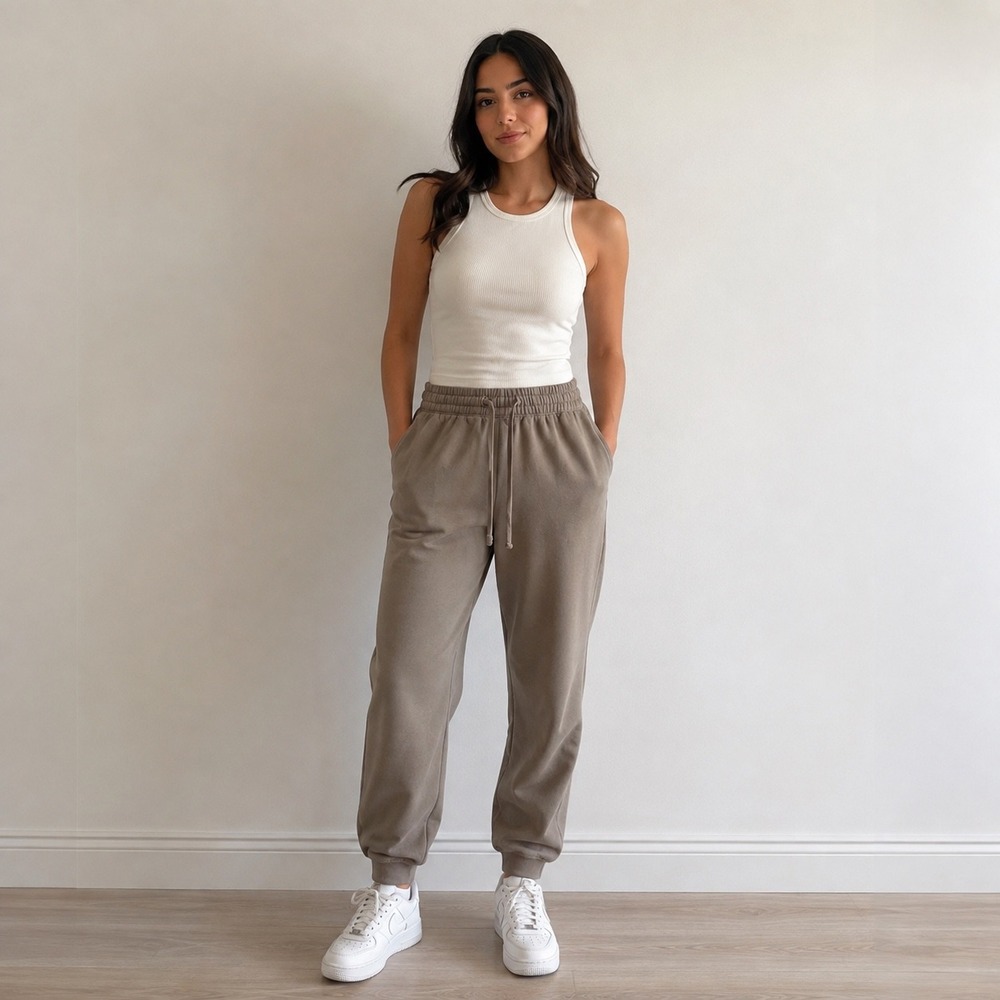 H&M Taupe Cotton Blend Joggers Sweatpants Neutral Tan Size S Athleisure Lounge